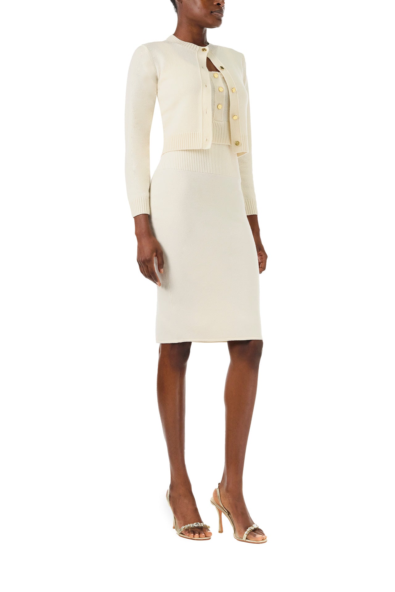 Monique Lhuillier Spring 2024 white knit cropped cardigan - side.
