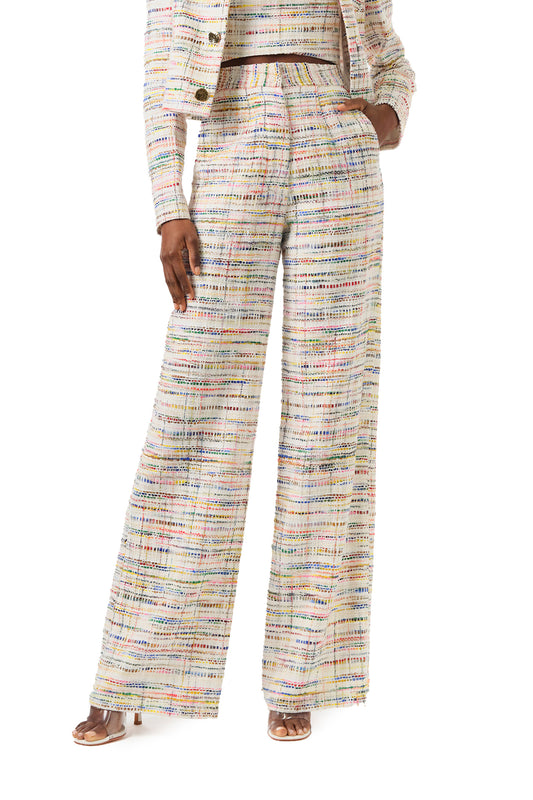 Monique Lhuillier Spring 2024 high waisted trouser with pockets in multi color tweed - pant.