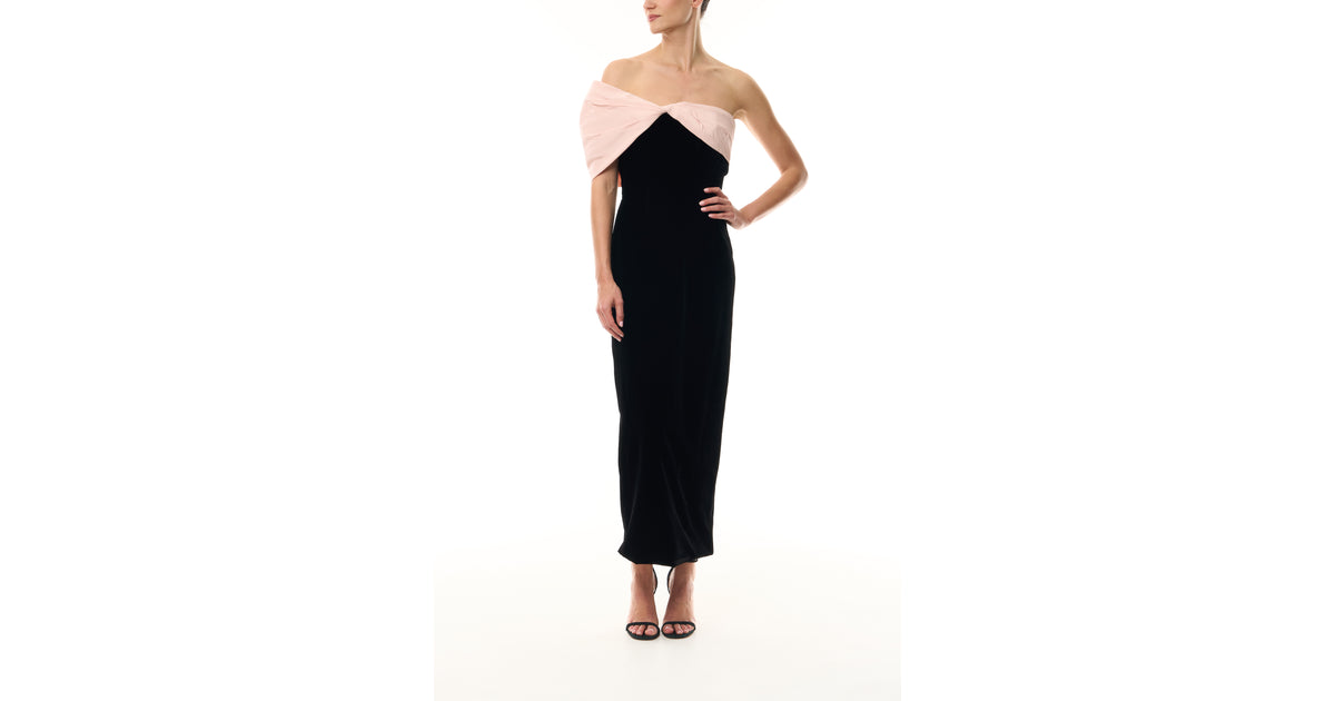 Velvet Off The Shoulder Sheath 16 / Pale Blush/Noir