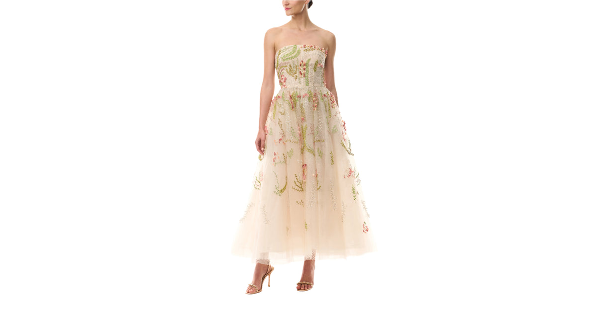 Embroidered Tulle Tea-Length Dress – Monique Lhuillier