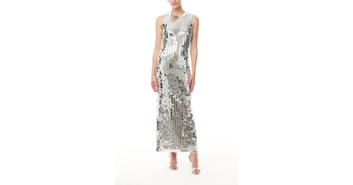 knee length dresses for ladies Sleeveless Mirror Midi Sheath 0 / Silver