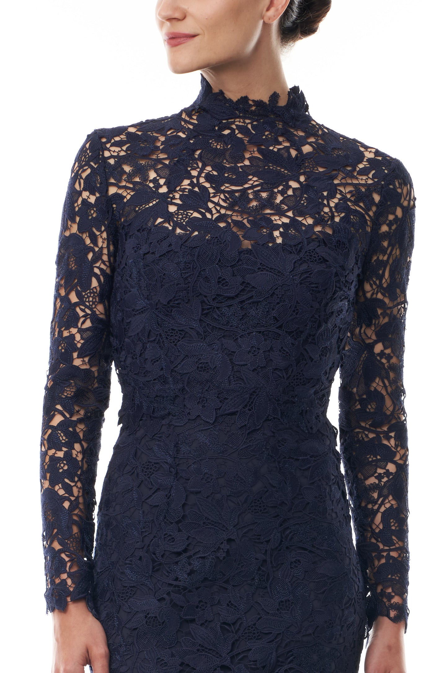 Monique Lhuillier Fall 2025 Ocean Orchid Lace long sleeved jacket - fabric.