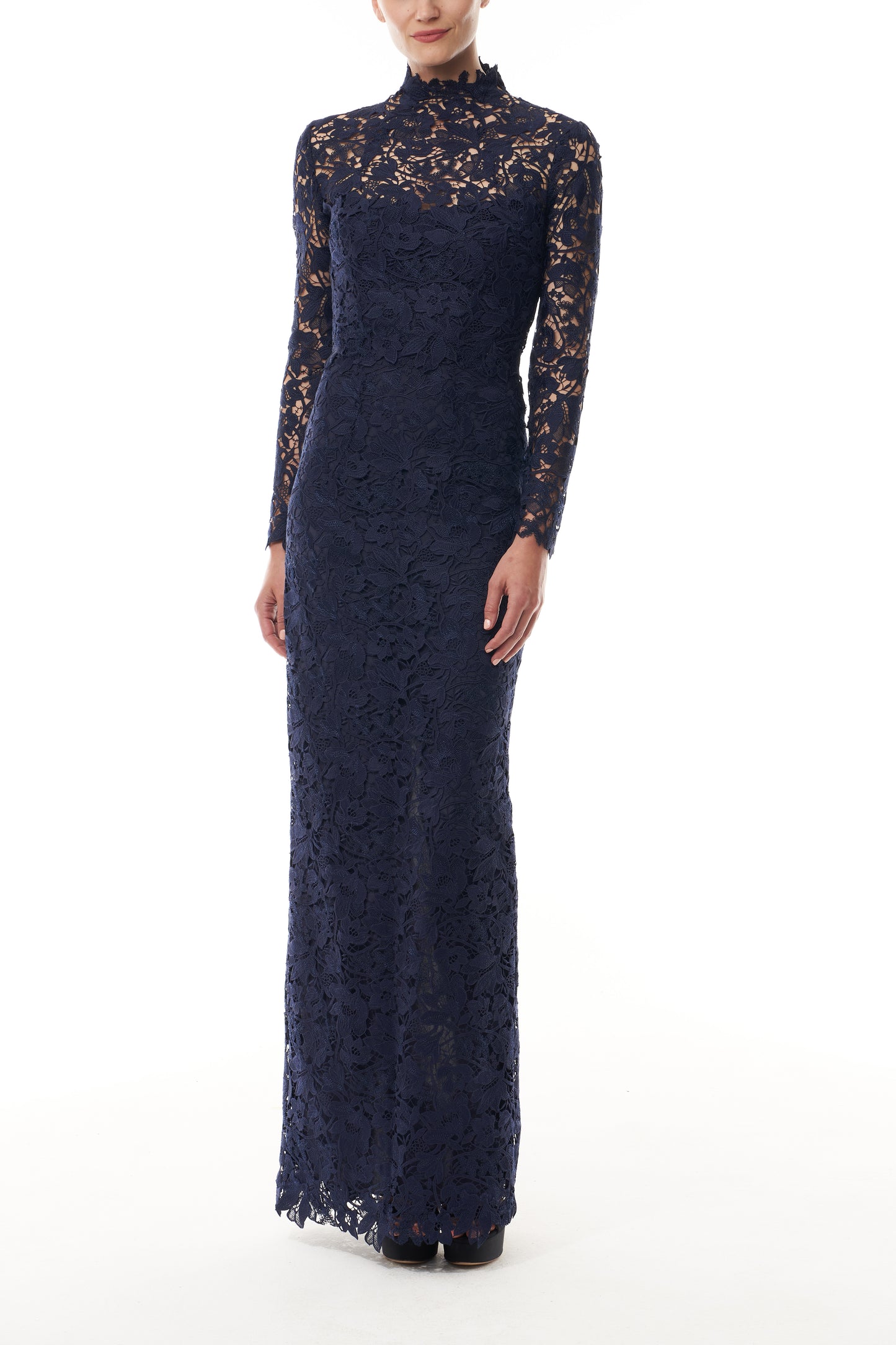 Monique Lhuillier Fall 2025 Ocean Orchid Lace long sleeved jacket - front.