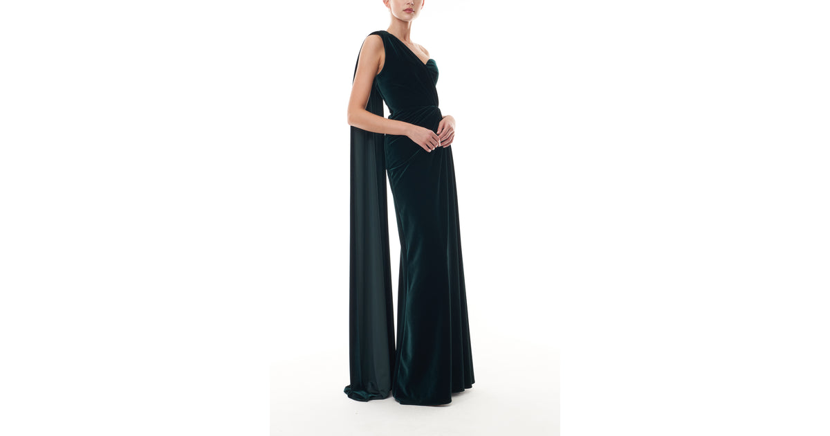 One Shoulder Deep Green Velvet Gown 6 / Deep Green One Shoulder Deep Green Velvet Gown 6 / Deep Green