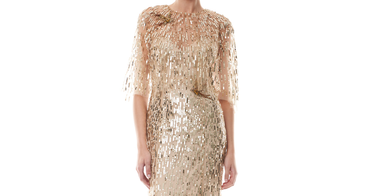 GOLD Embroidered Gown With Capelet 8 / GOLD