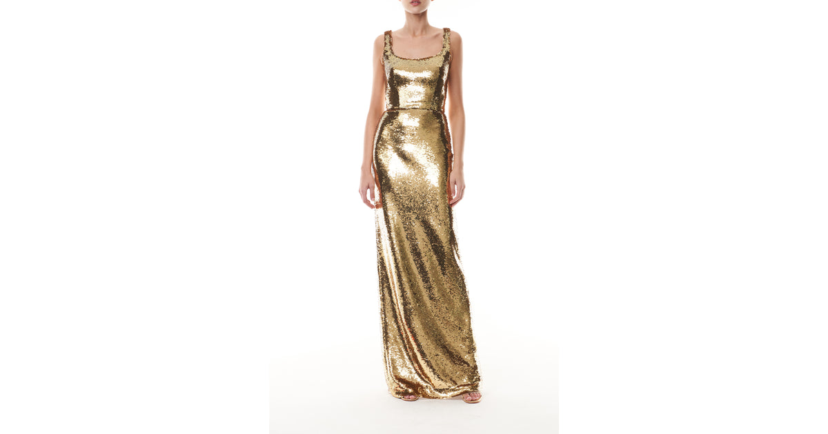 Gold Sequin Scoop Neck Gown 0 / Gold