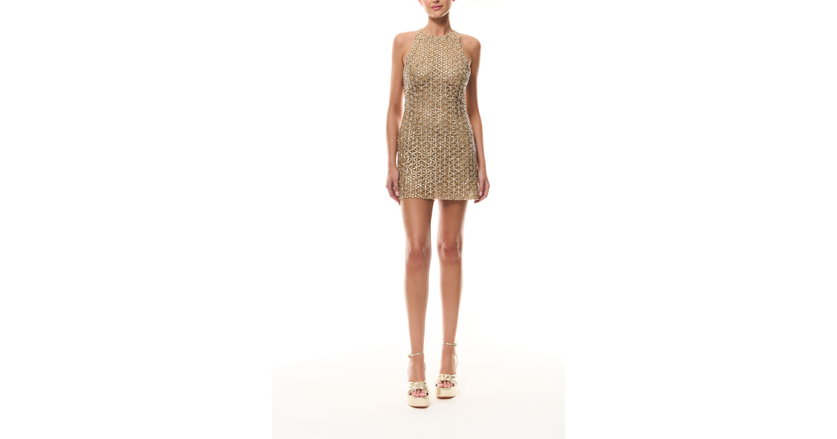 Crystal Halter Mini Dress 12 / GOLD