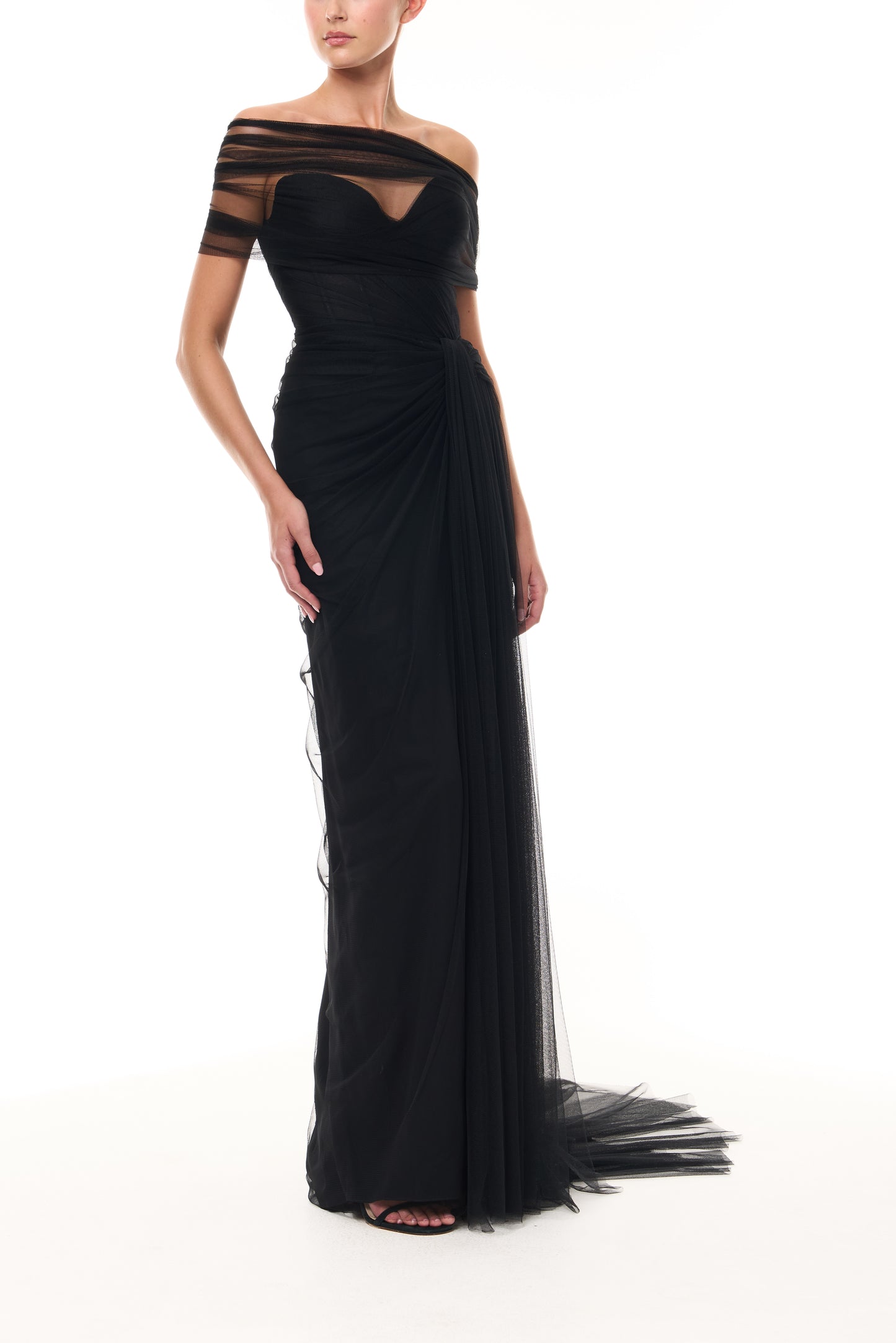 Strapless Tulle Gown with Detachable Wrap