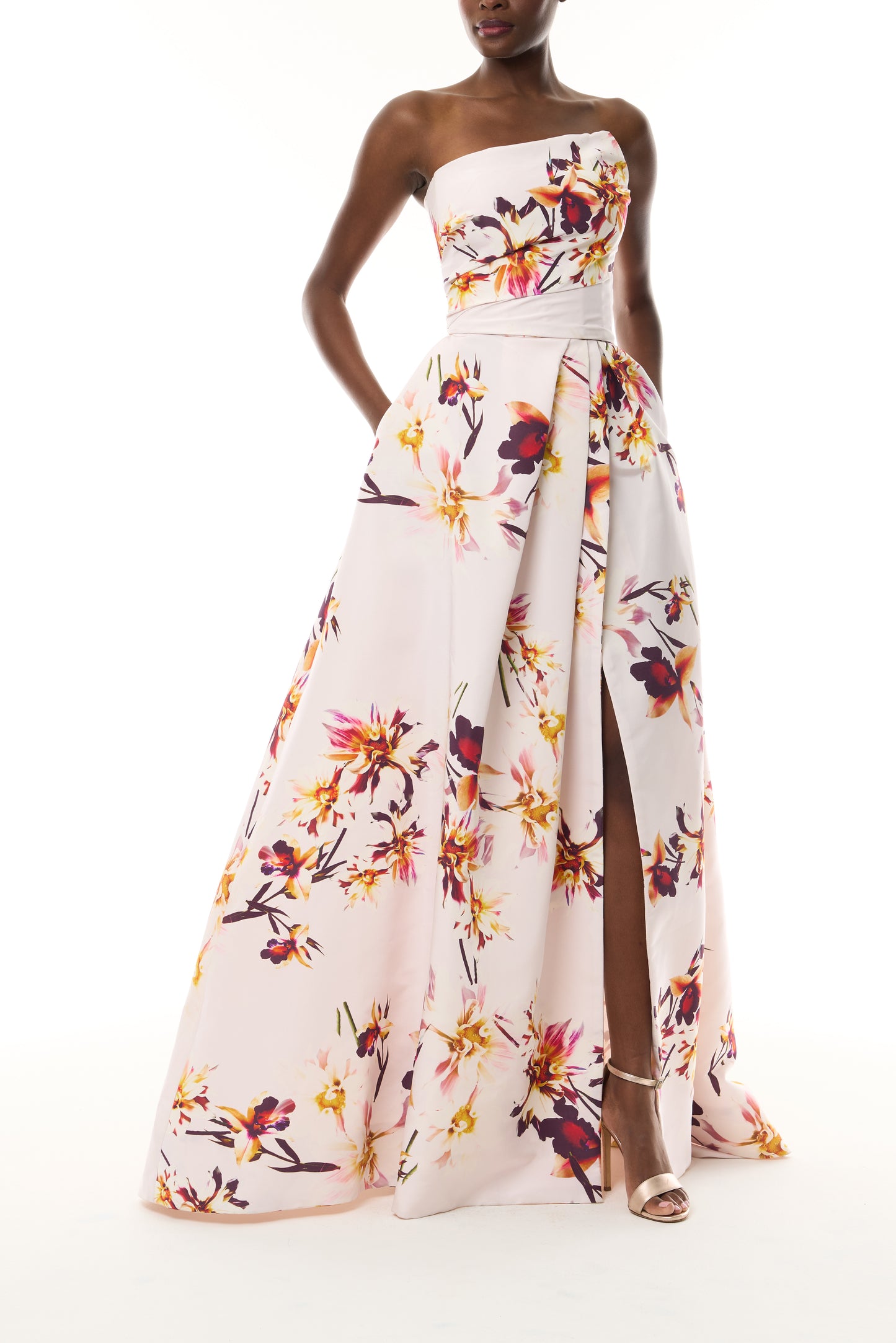Floral Printed Asymmetric Ballgown