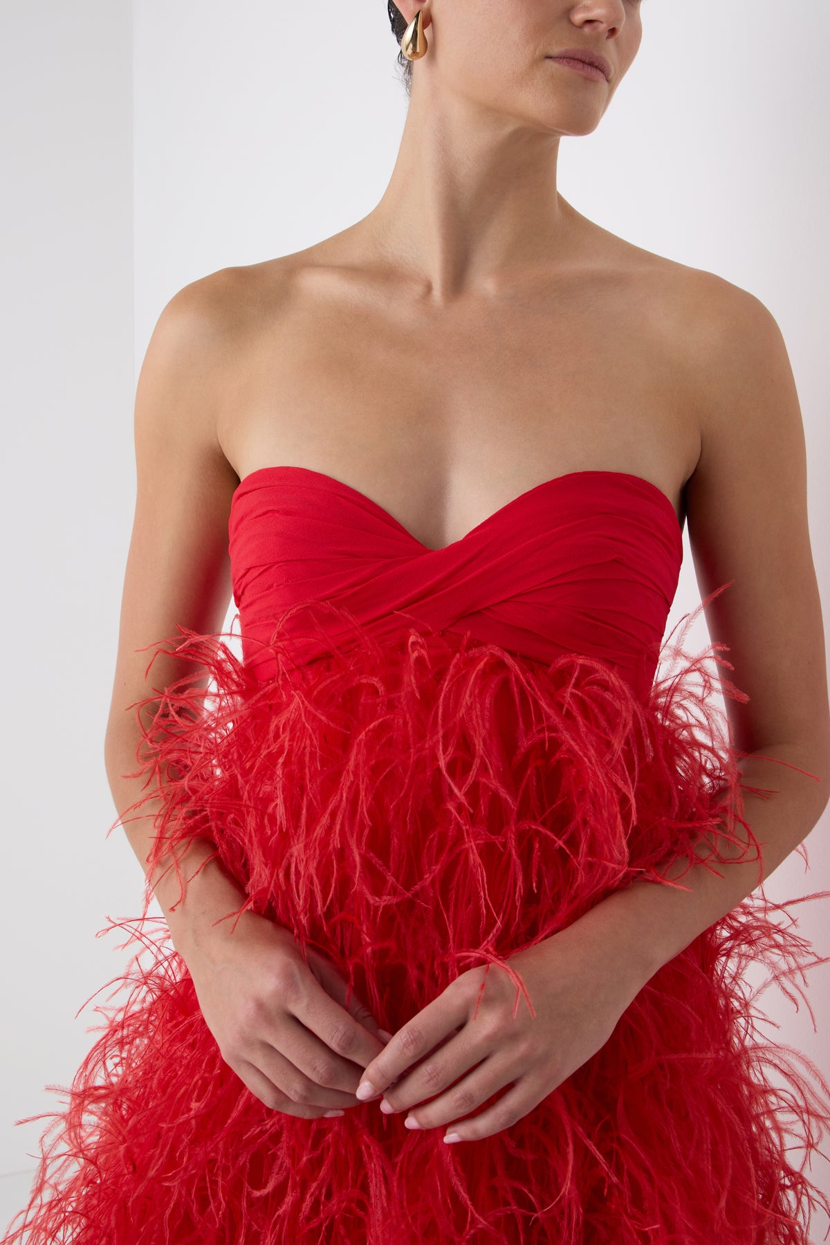 Monique Lhuillier Fall 2026 Siren embroidered feather tulle strapless mini cocktail dress - fabric.