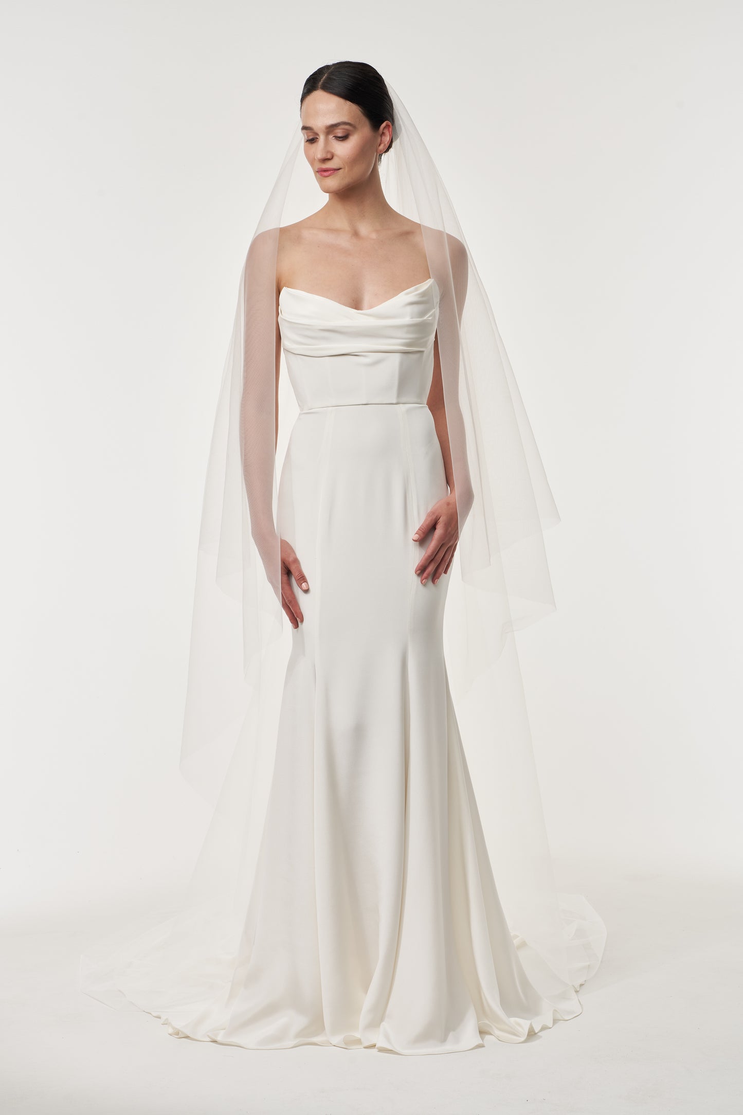 Chapel length tulle veil with blusher