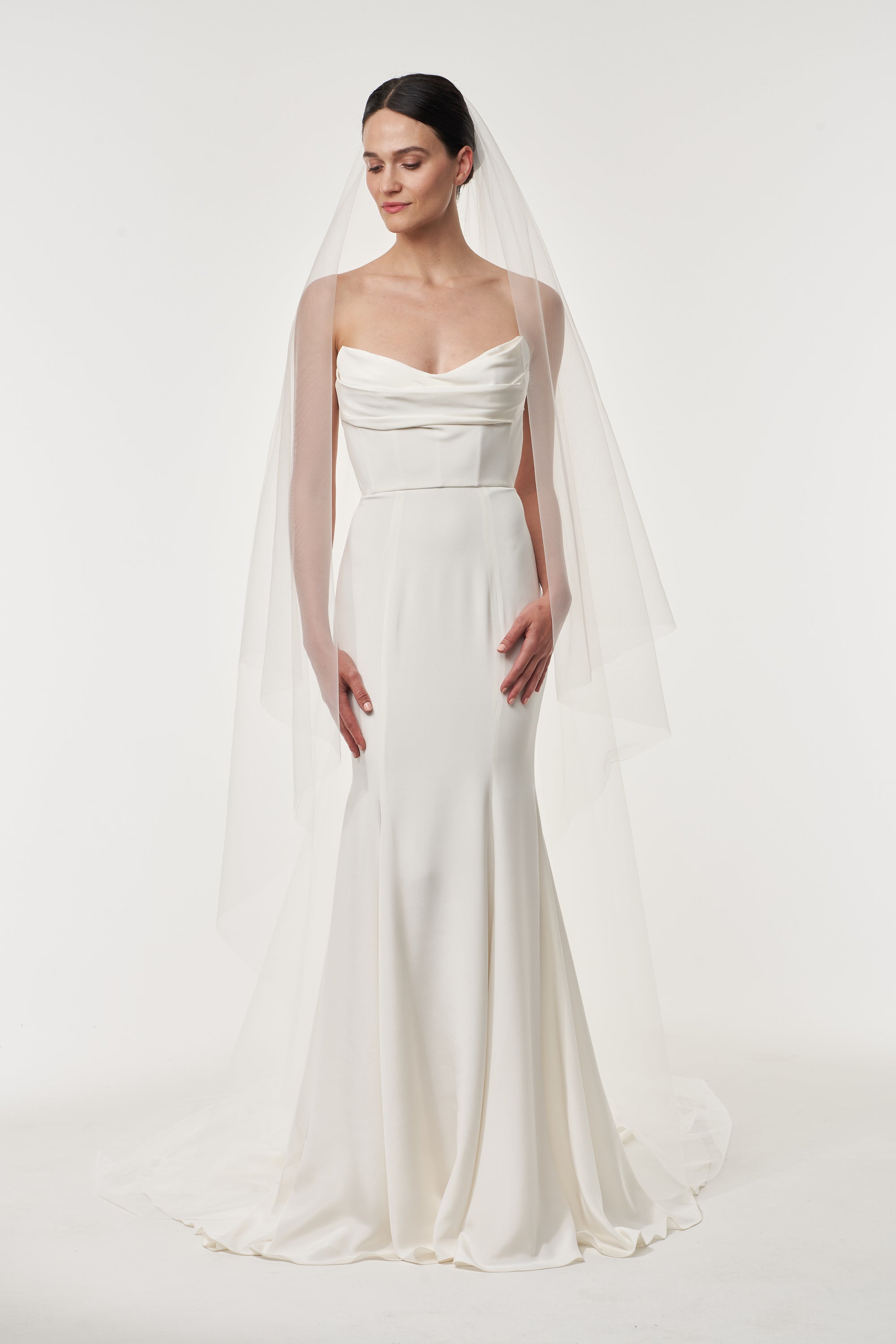 Chapel length tulle veil with blusher