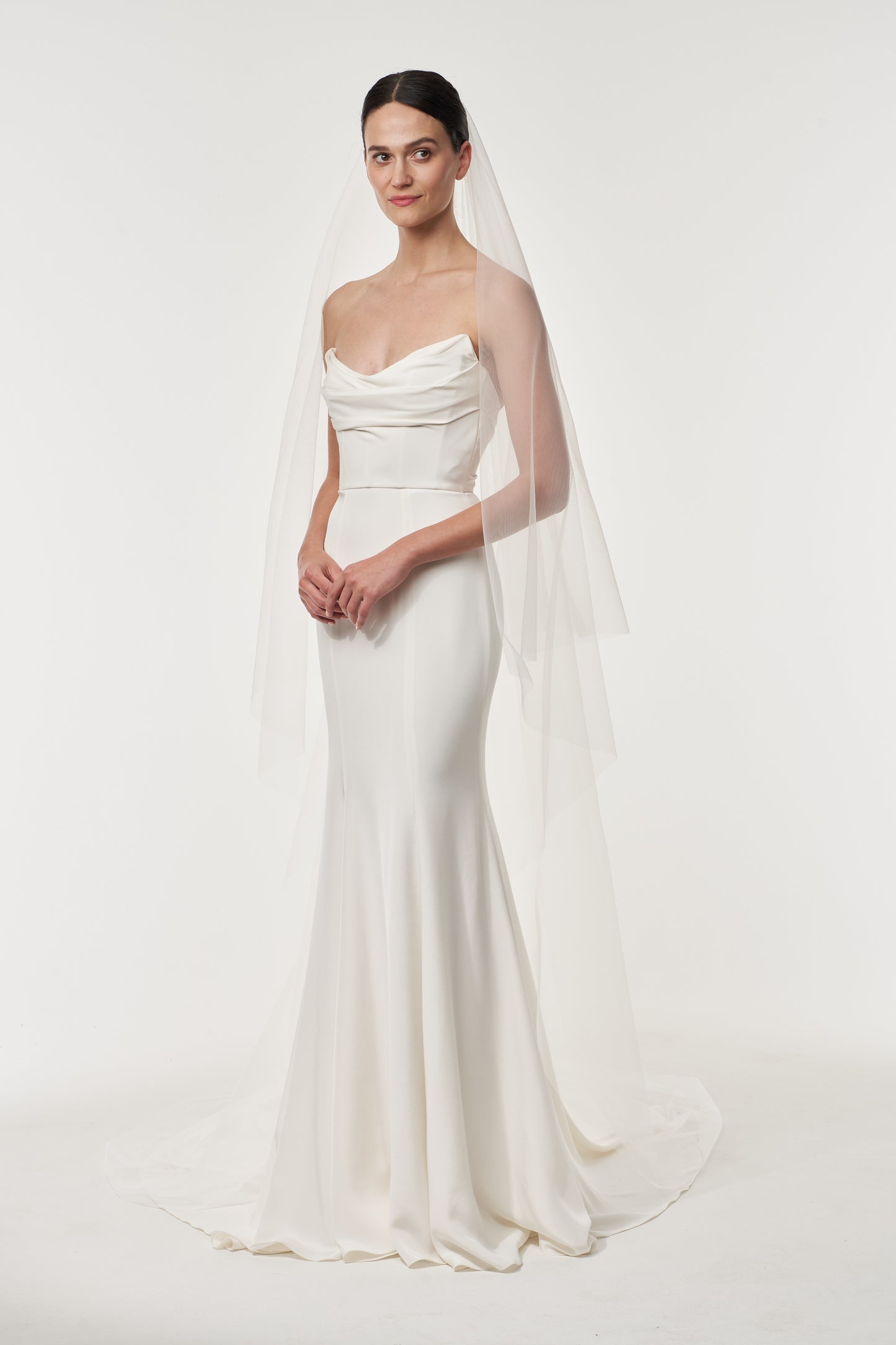 Chapel length tulle veil with blusher