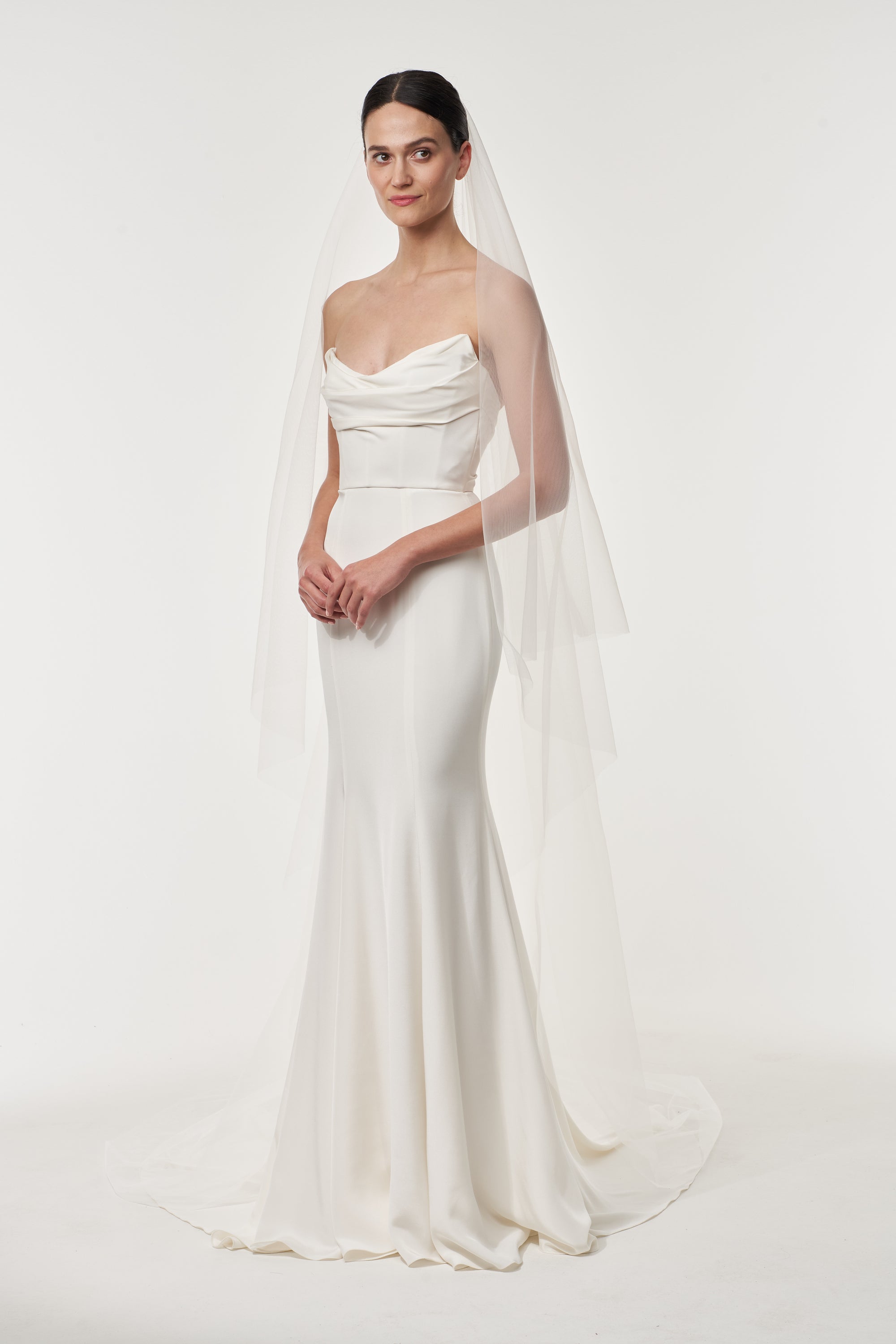 Chapel length tulle veil with blusher