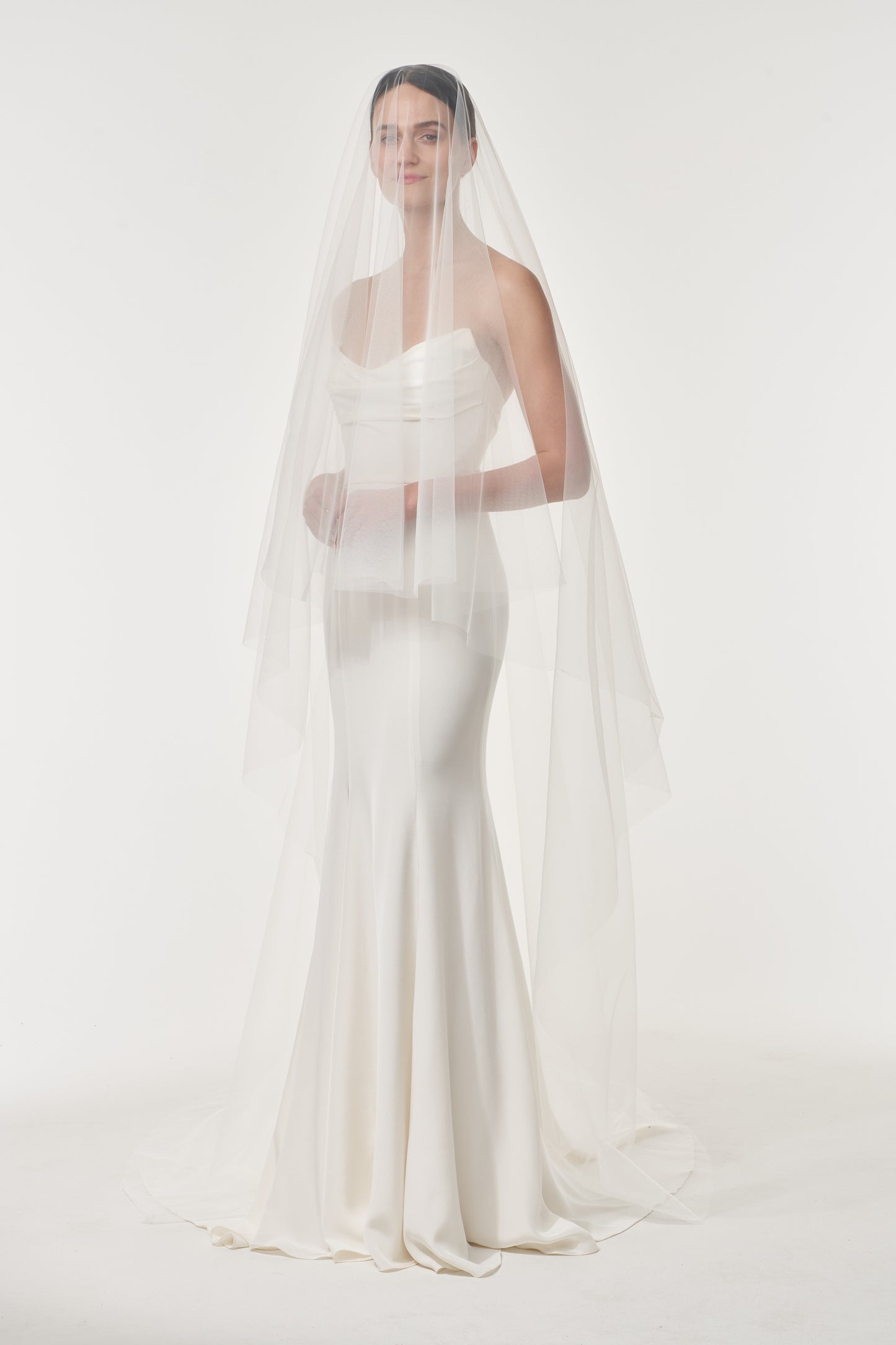 Chapel length tulle veil with blusher