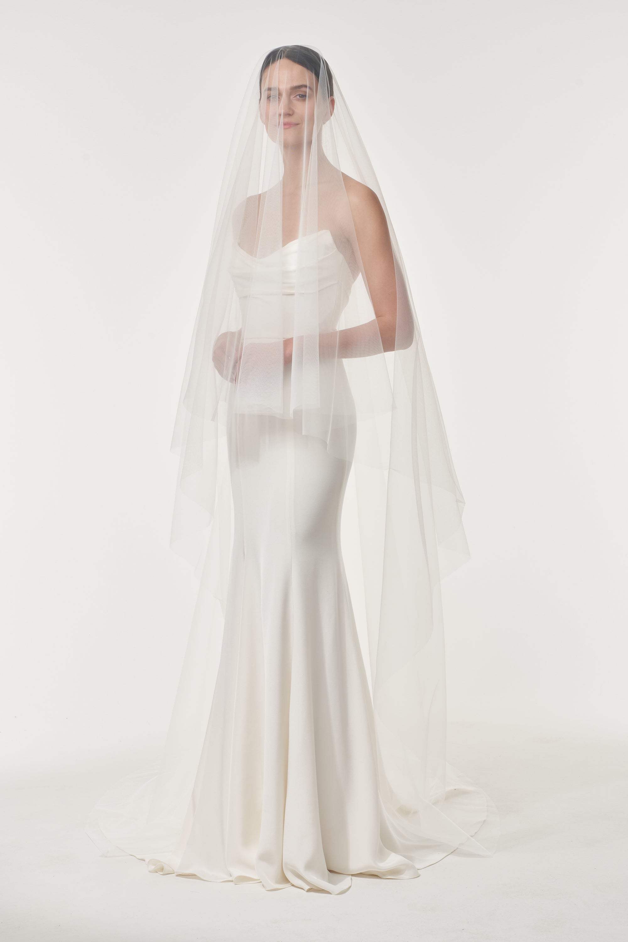 Chapel length tulle veil with blusher
