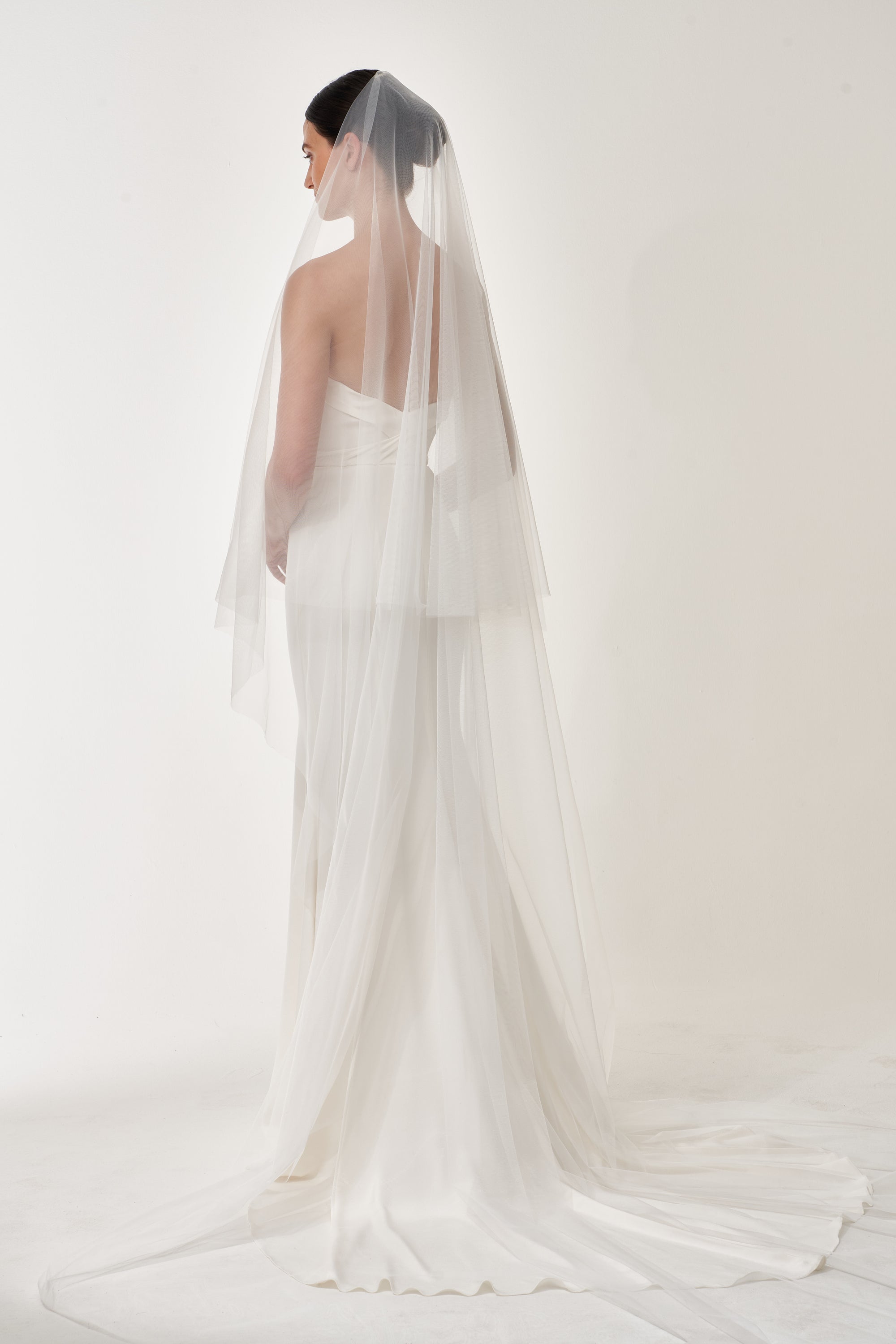 Chapel length tulle veil with blusher