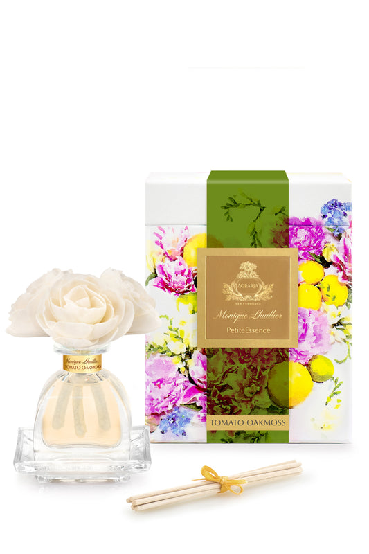 Tomato Oakmoss PetiteEssence Diffuser with sola flowers and reeds