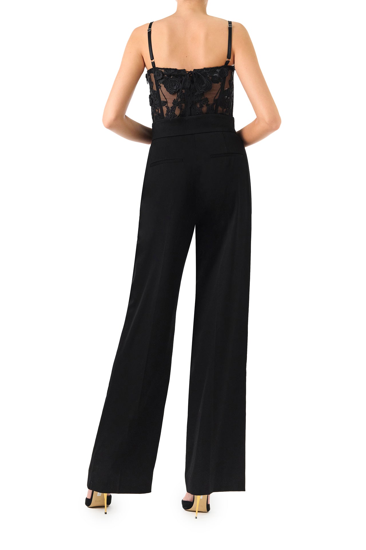 Monique Lhuillier Fall 2024 black wool straight leg trouser - black.