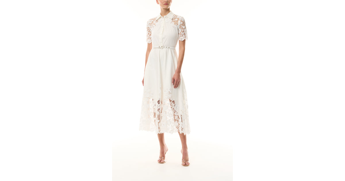 Lace Detail Short Sleeve Dress 6 / White