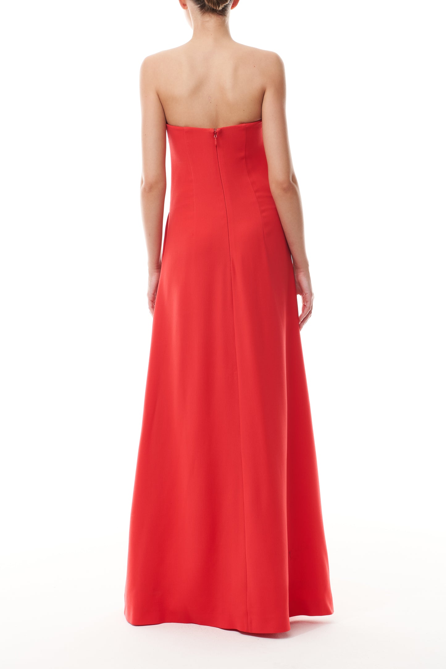 Monique Lhuillier Fall 2025 Vermilion Strapless A-line Gown Silk Wool Suiting - back.
