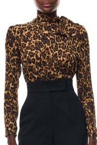 Leopard Scarf Neck Blouse