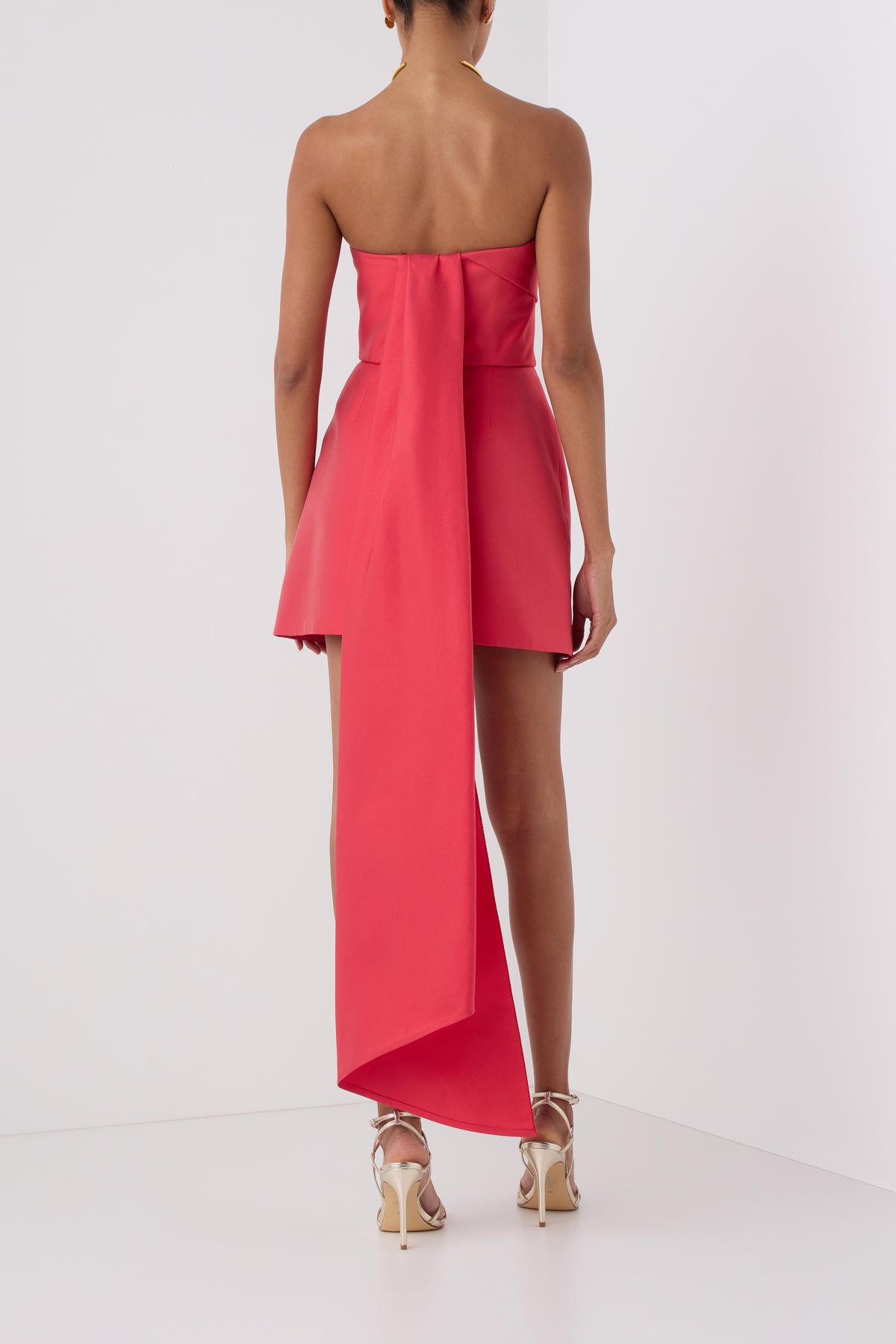 Monique Lhuillier Fall 2026 Siren Mikado mini dress with train - back.