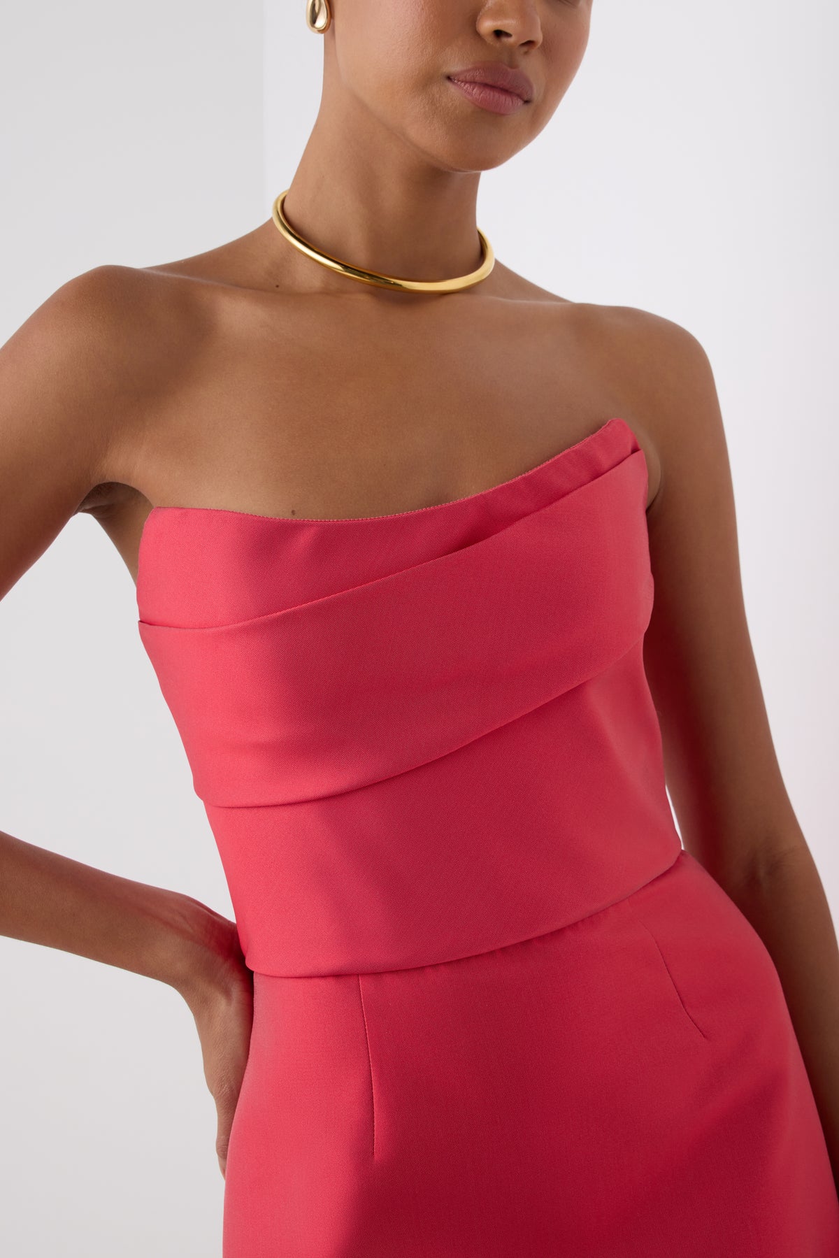 Monique Lhuillier Fall 2026 Siren Mikado mini dress with train - fabric.