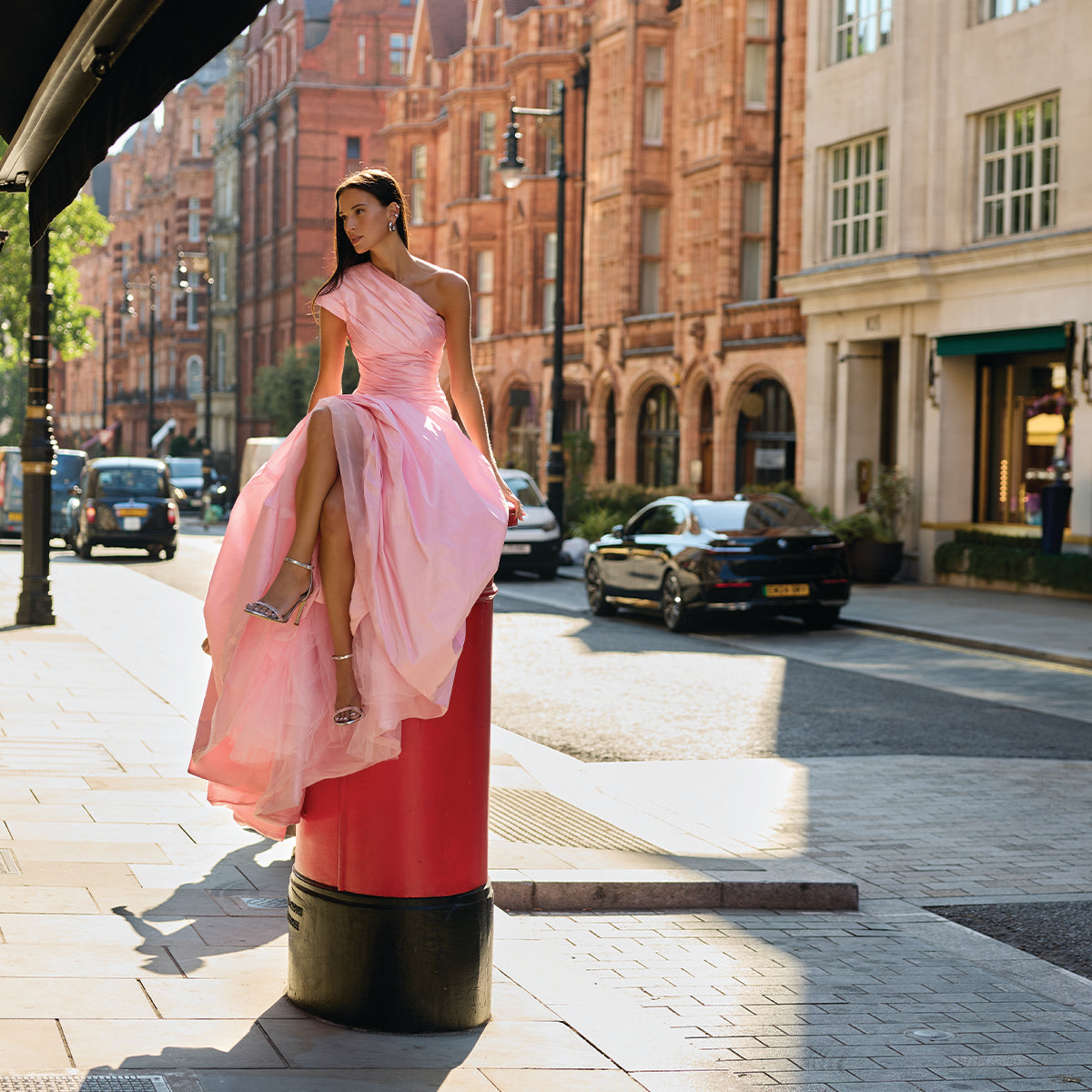 Monique Lhuillier Fall 2026 Sweetpea pink taffeta one shoulder draped ballgown - lookbook.