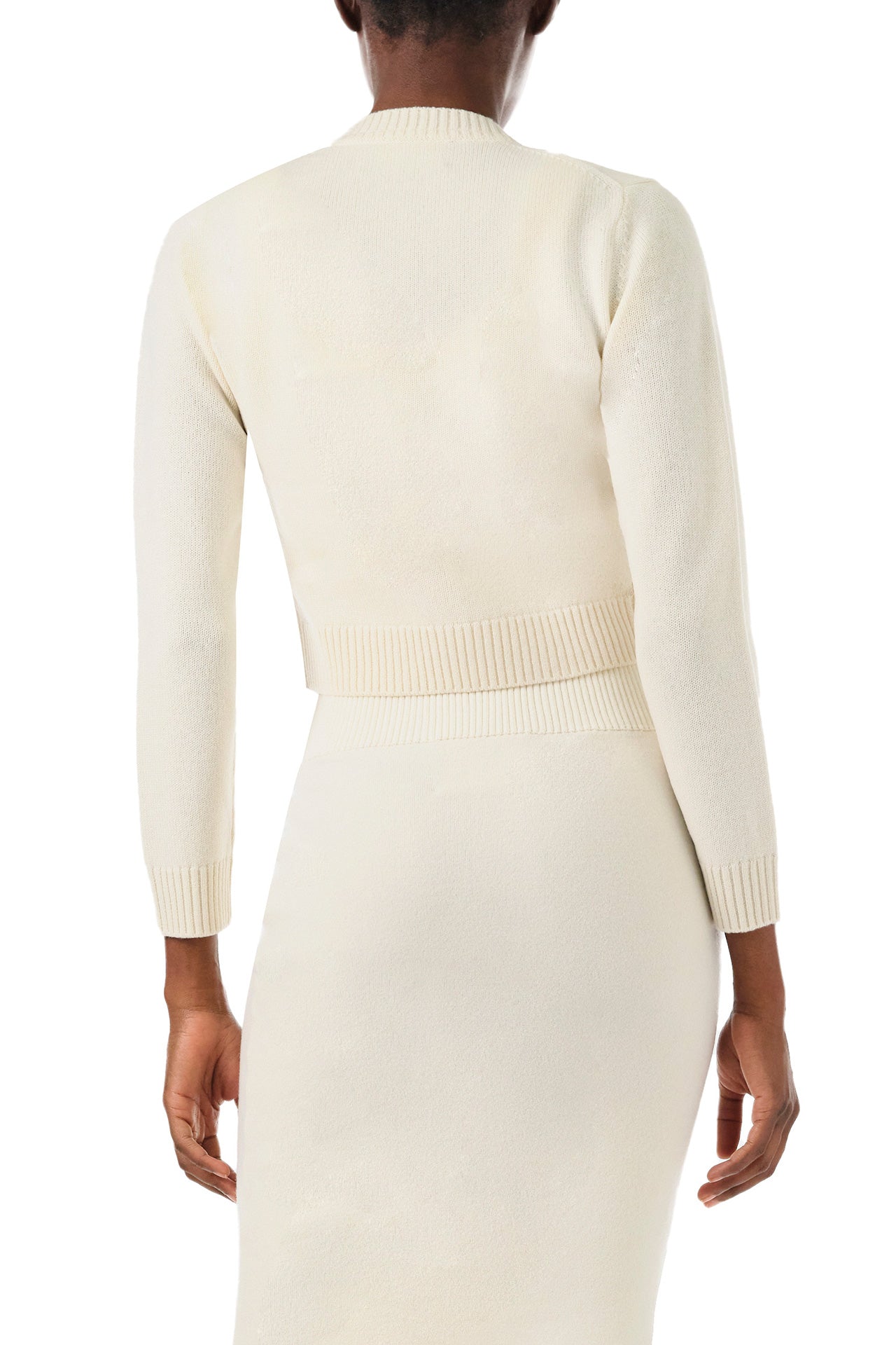 Monique Lhuillier Spring 2024 white knit cropped cardigan - back.