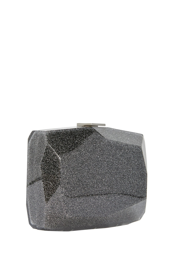 Noir confetti glitter lucite faceted minaudiere