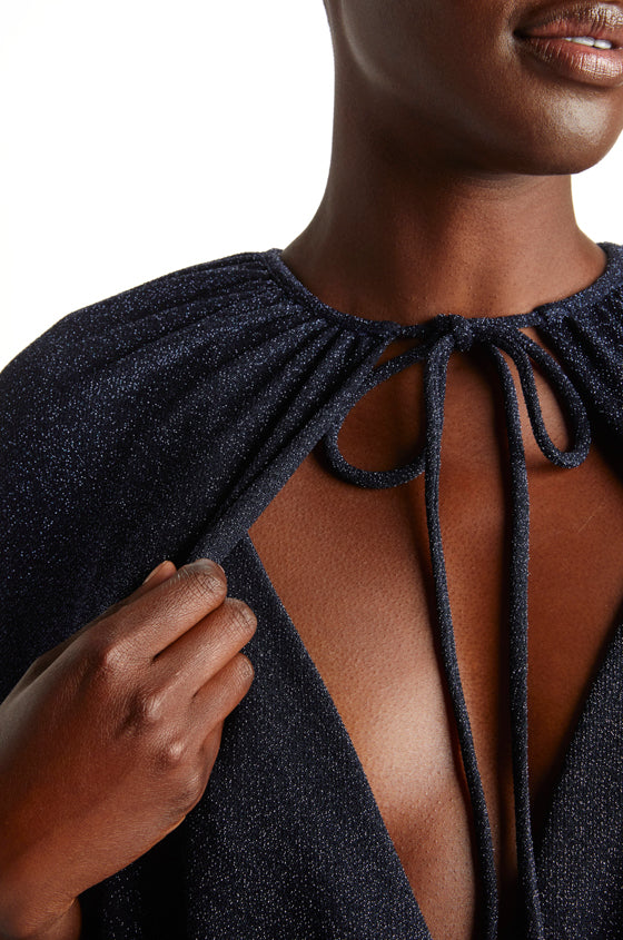 Metallic Jersey Floor Length Cape