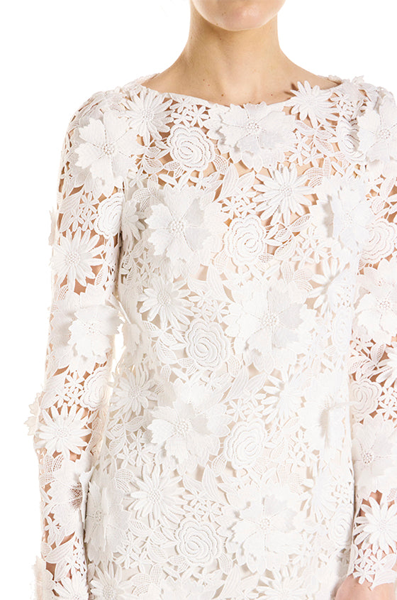 Monique Lhuillier Long Sleeve Guipure Lace Short Dress