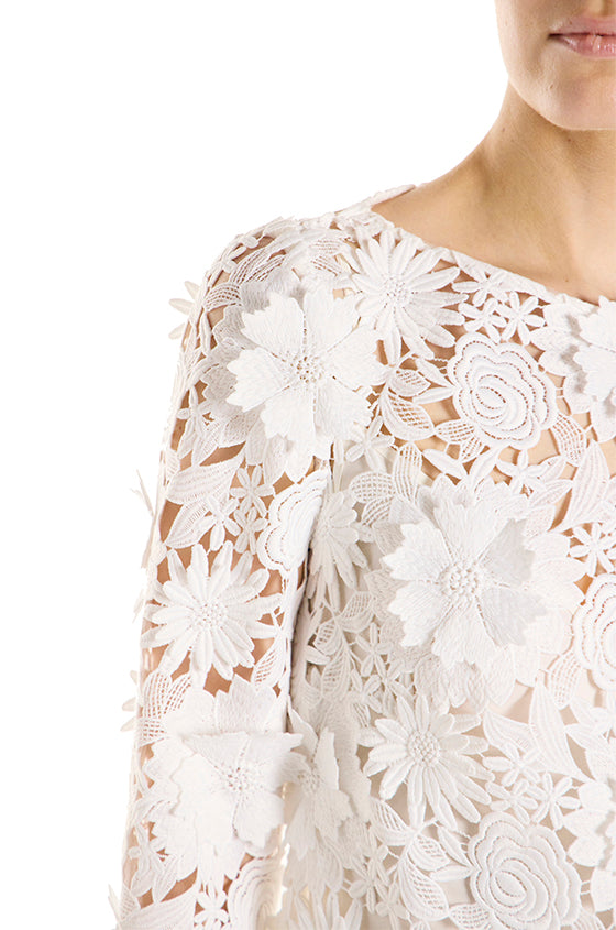 Monique Lhuillier Long Sleeve Guipure Lace Short Dress