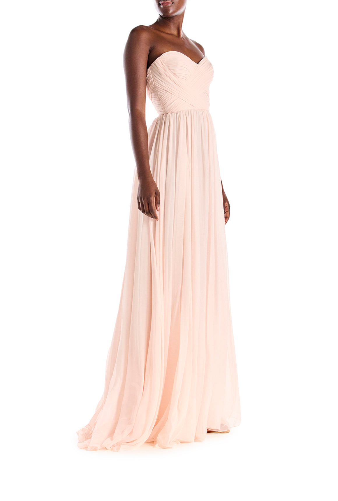 Monique Lhuillier Strapless Draped Chiffon Gown