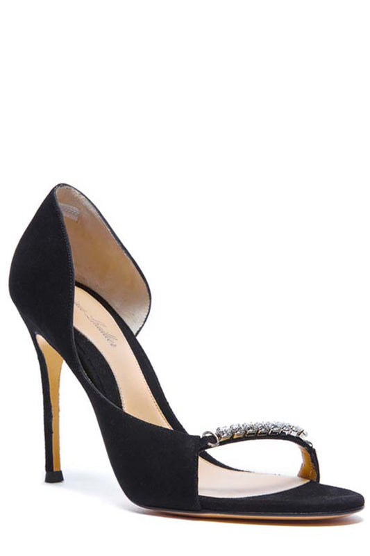 Monique Lhuillier Noir Audrey Suede Crystal Open Toe D'Orsay