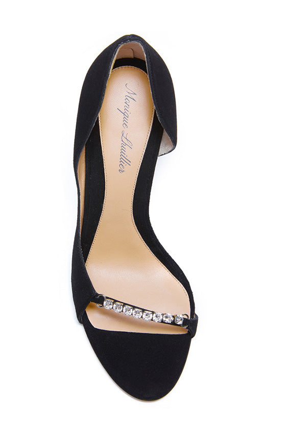 Monique Lhuillier Noir Audrey Suede Crystal Open Toe D'Orsay