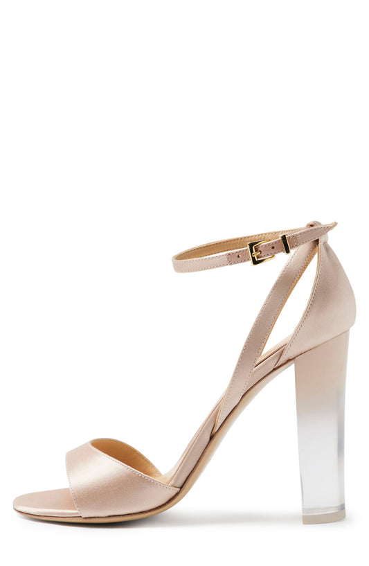 Monique Lhuillier Ava blush satin shoe with ombre lucite heel.  