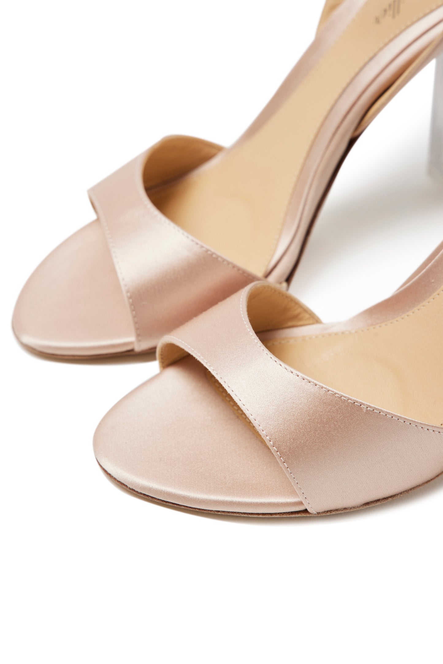 Monique Lhuillier Ava blush satin shoe with ombre lucite heel.
