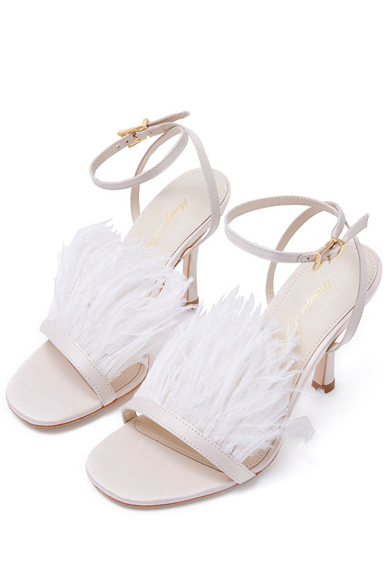 Monique Lhuillier Azalea Satin Sandal in Pearl