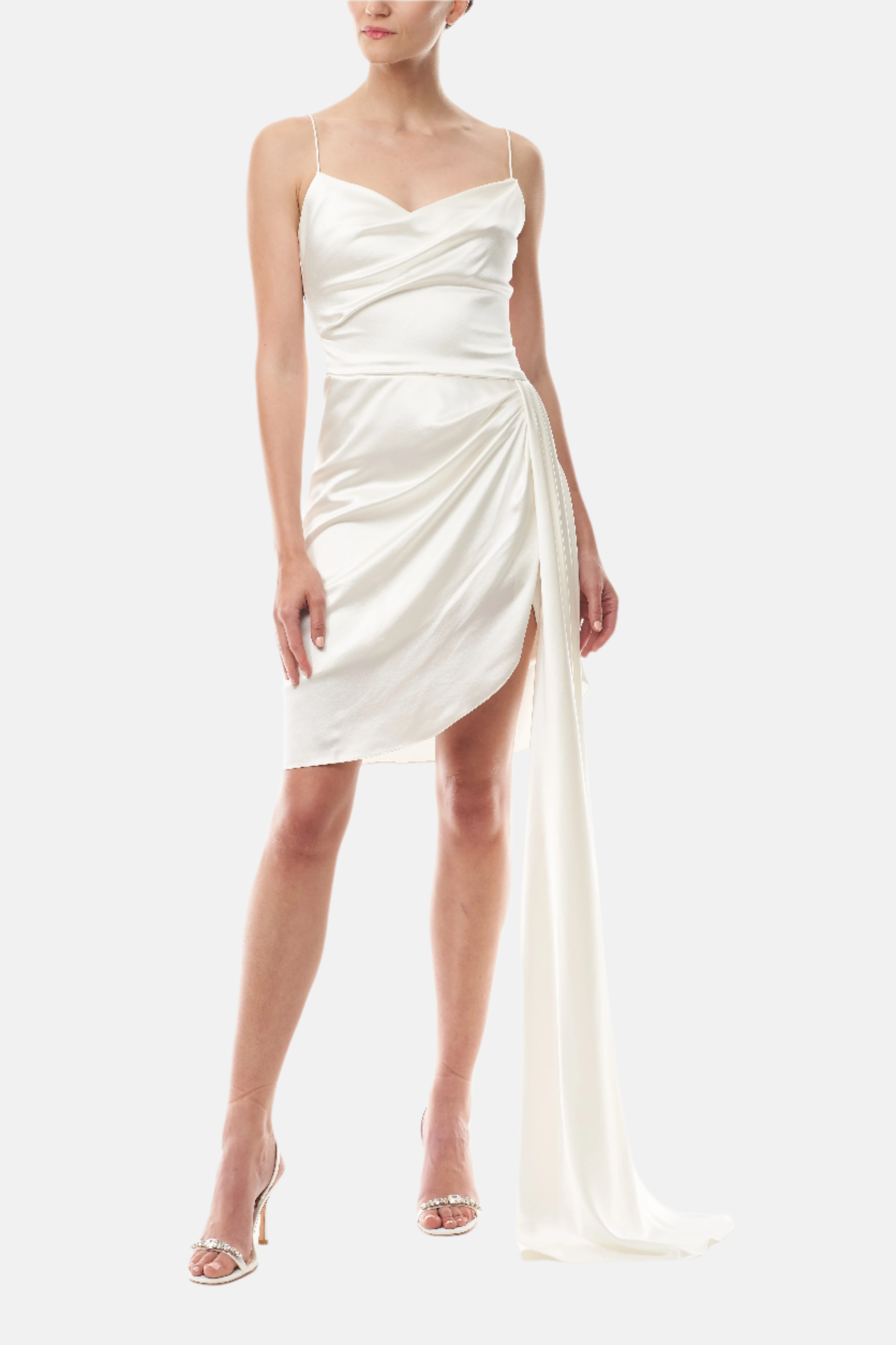Satin Draped Mini Dress 10 / Silk White