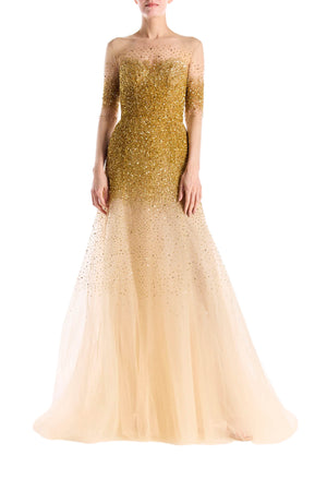 Gold Tulle Illusion Neckline Gown
