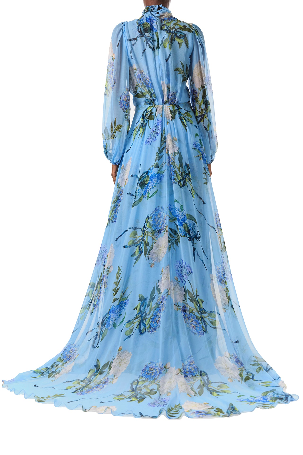 Floral Printed Chiffon Long Sleeve Gown 2 / Sky Blue/Multi Floral Printed Chiffon Long Sleeve Gown 2 / Sky Blue/Multi