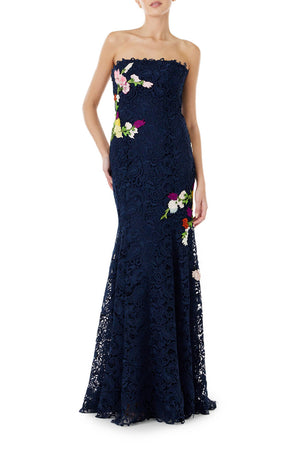 Embroidered Lace Strapless Gown