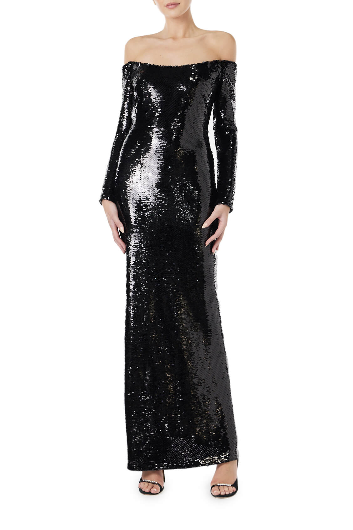 Off the Shoulder Sequin Gown 6 / Noir Off the Shoulder Sequin Gown 6 / Noir