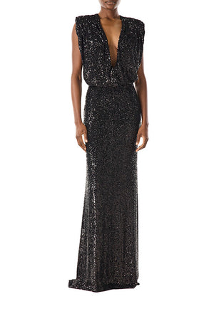 Stretch Sequin V-Neck Gown