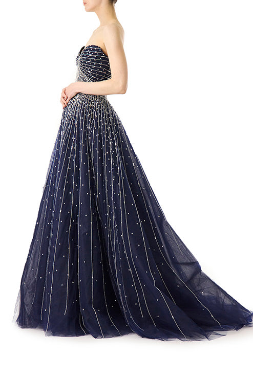 Navy monique lhuillier discount strapless sequin mermaid gown