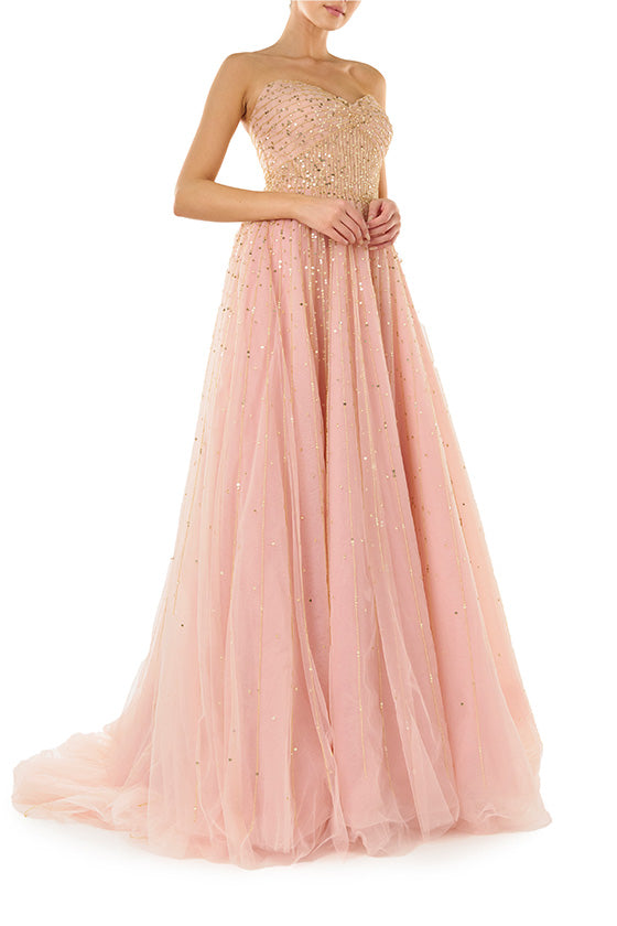 Strapless Embroidered Ball Gown 10 / Rose/Gold Strapless Embroidered Ball Gown 10 / Rose/Gold
