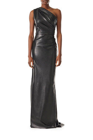 One Shoulder Vegan Leather Gown