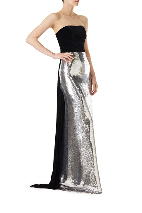 Strapless Sequin Velvet Gown Monique Lhuillier